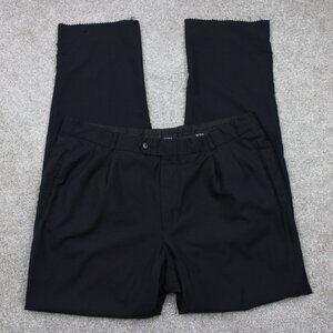 BOSS Hugo Boss Prost Dress Pants Mens 38x34 Black Virgin Wool Pleated Unhemmed